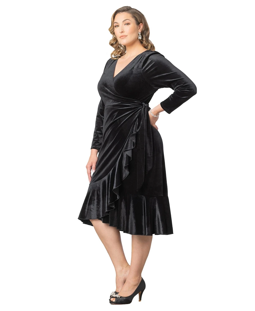 Kiyonna Plus Viola Velvet Long Sleeve Wrap Dress