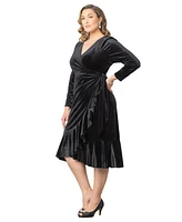 Kiyonna Plus Viola Velvet Long Sleeve Wrap Dress