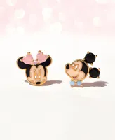 Girls Crew 18k Gold-Plated Color Crystal Mickey & Minnie Mismatch Stud Earrings