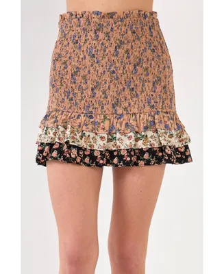 Free the Roses Women's Floral Multi Color Mini Skirt