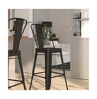 Merrick Lane Dothan Series Metal Stool With Removable Back For Indoor-Outdoor Use