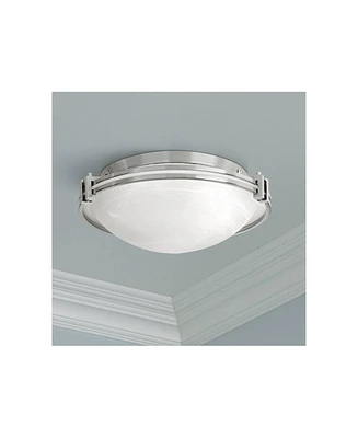 Possini Euro Design Modern Ceiling Light Flush Mount Fixture 16.75" Wide Brushed Nickel Silver Metal Marbleized Glass Shade for Bedroom Kitchen Living