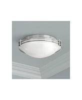 Possini Euro Design Modern Ceiling Light Flush Mount Fixture 16.75" Wide Brushed Nickel Silver Metal Marbleized Glass Shade for Bedroom Kitchen Living