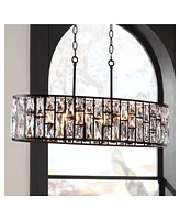 Vienna Full Spectrum Sofie Black Linear Pendant Chandelier Lighting 32 1/2" Wide Modern Industrial Geometric Crystal Shade 6-Light Fixture for Dining