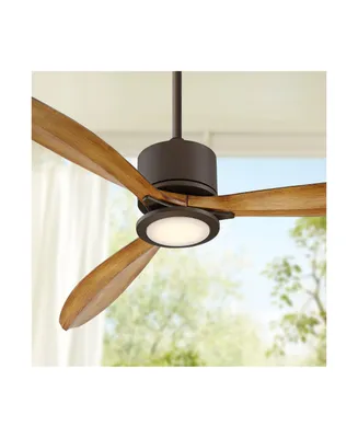 56" Rally Industrial Rustic 3 Blade Indoor Outdoor Ceiling Fan with Led Light Remote Control Oil Rubbed Bronze Koa Damp Rated for Patio Exterior House
