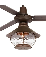 60" Turbina Dc Modern Industrial 3 Blade Indoor Outdoor Ceiling Fan with Led Light Remote Control Oil Rubbed Bronze Clear Hammered Glass Lantern Damp