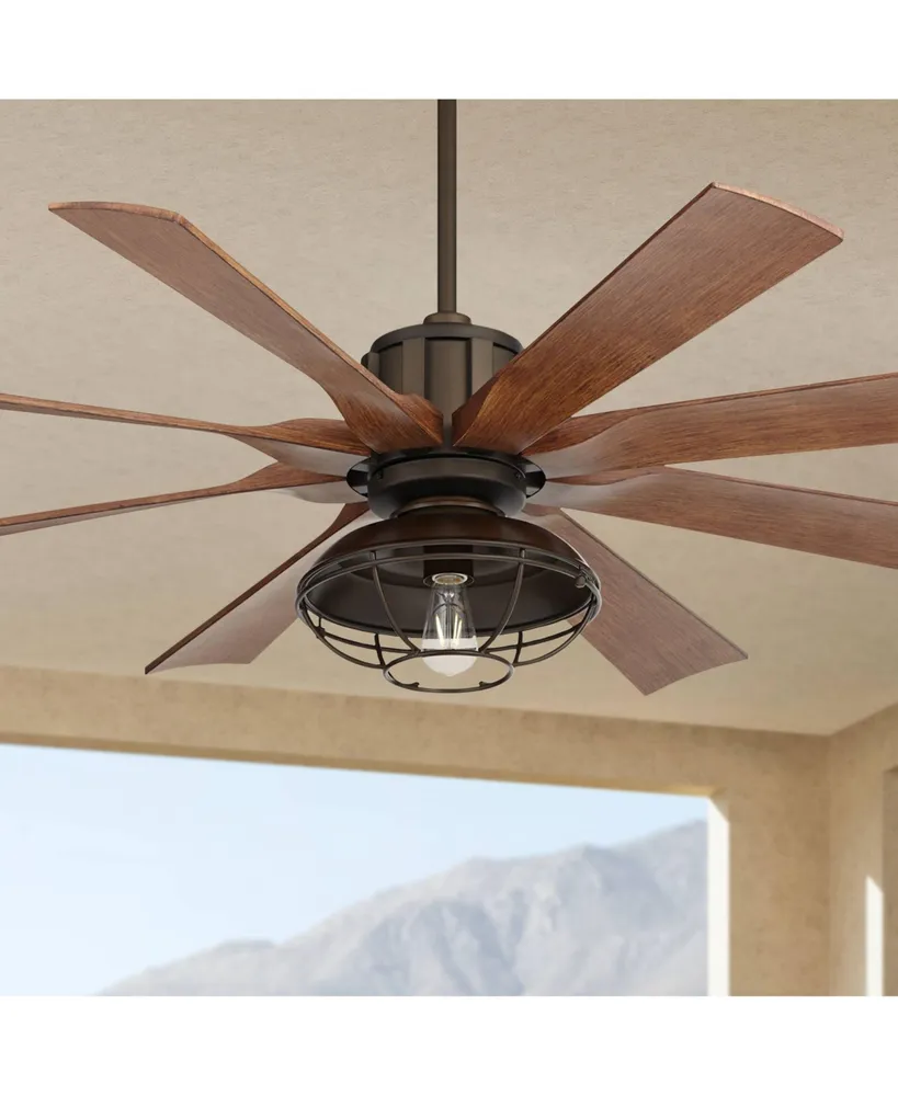 60" Defender Industrial Rustic Farmhouse Indoor Outdoor Ceiling Fan with Dimmable Led Light Remote Control Oil Rubbed Bronze Cage Koa Damp Rated for P