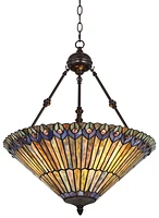 Robert Louis Tiffany Peacock Glass Bronze Tiffany Style Pendant Chandelier 20" Wide Stained Glass 3-Light Fixture for Dining Room House Foyer Entryway