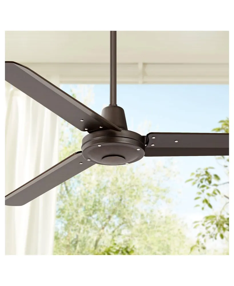 52" Plaza Industrial Rustic Farmhouse 3 Blade Indoor Outdoor Ceiling Fan with Remote Control Oil Rubbed Bronze Damp Rated for Patio Exterior House Hom