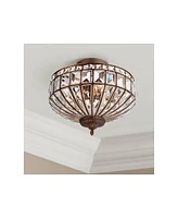 Vienna Full Spectrum Ibeza Ceiling Light Semi Flush Mount Fixture 15" Wide Mocha Brown Metal Faceted Clear Crystal Glass Bowl for Bedroom Kitchen Livi