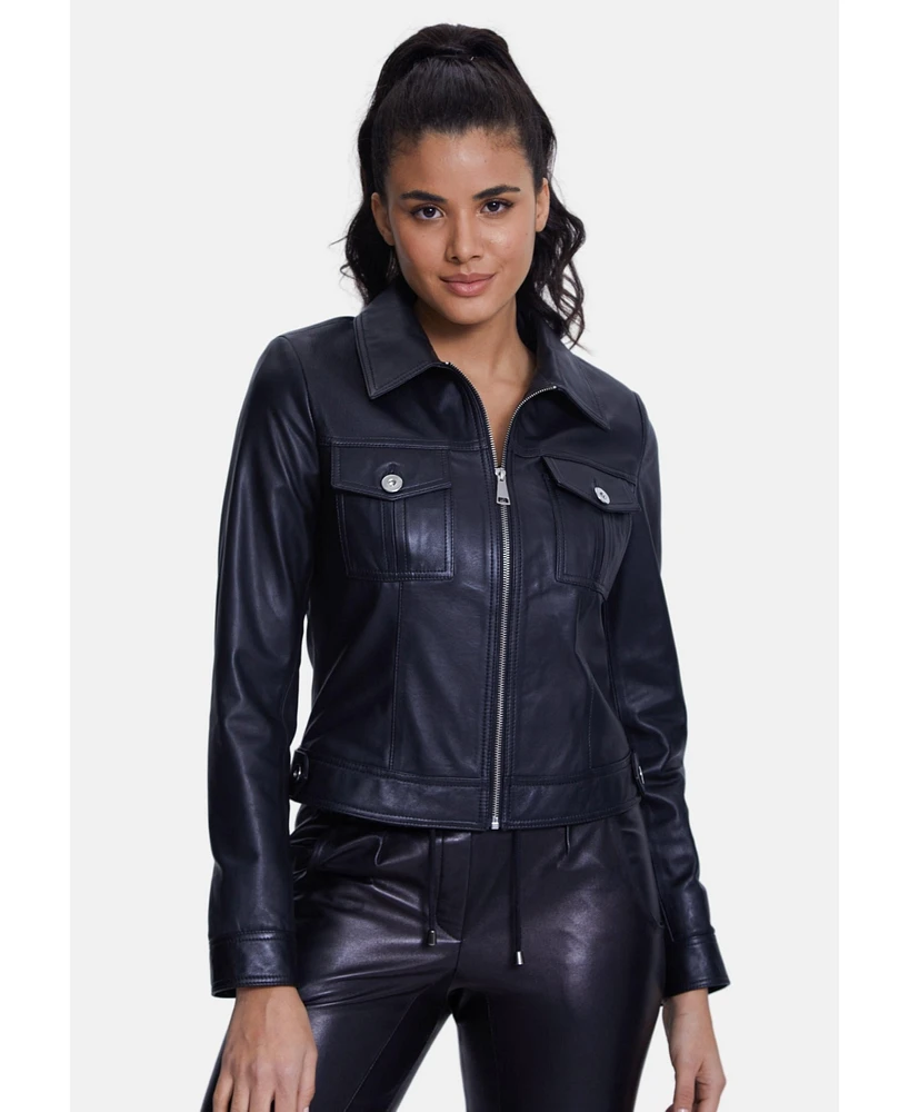 Furniq Uk Women's Denim Style Zipper Jacket Nappa Black