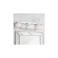 Possini Euro Design Crystal Strand Mid Century Modern Wall Light Chrome Silver Metal Hardwired 25.75" Wide 3-Light Fixture Mounted Prisms for Bathroom