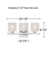 Possini Euro Design Linen Glass Modern Wall Light Chrome Silver Metal Hardwired 23.5" Wide 3-Light Fixture Straight Bar White Shade for Bathroom Vanit