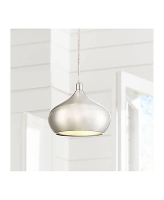 Possini Euro Design Holland Satin Nickel Mini Pendant Lighting 7 1/2" Wide Modern Industrial Led Silver Shade Fixture for Dining Room House Entryway B