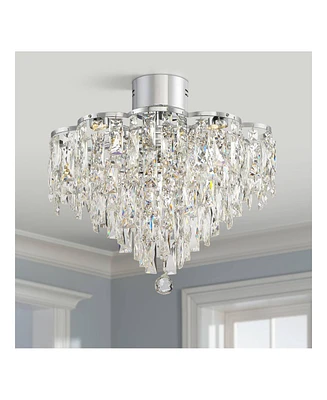 Vienna Full Spectrum Villette Luxury Close to Ceiling Light Semi-Flush Mount Fixture Led Chrome 19 3/4" Wide Chandelier Style Clear Crystal for House