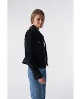 Furniq Uk Women's Denim Style Zipper Jacket, Black