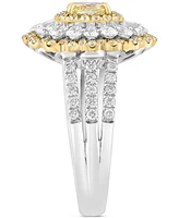 Effy White Diamond (7/8 ct. t.w.) & Yellow Diamond (3/4 ct. t.w.) Flower Halo Ring in 14k Two-Tone Gold