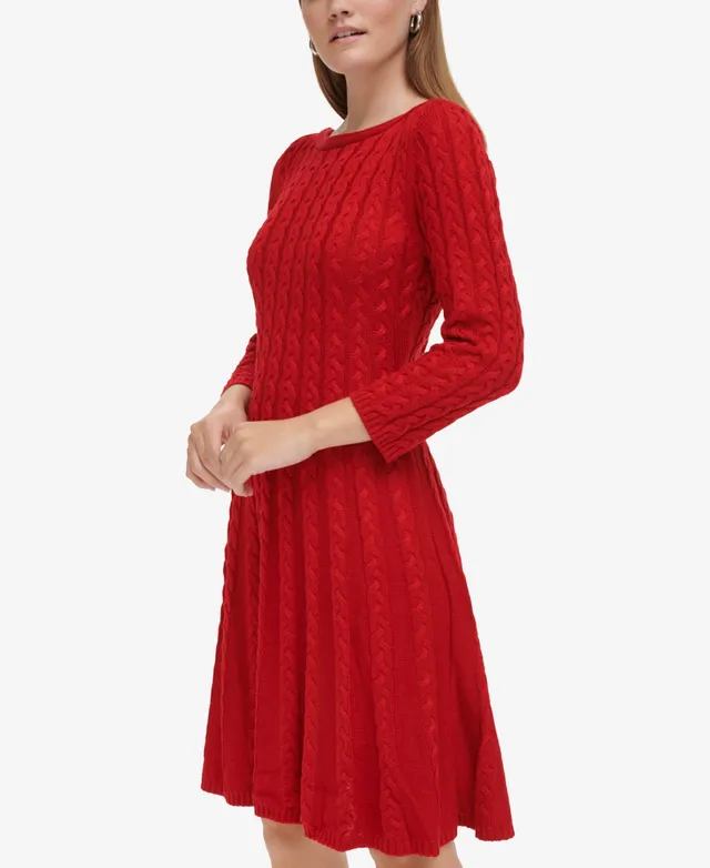 Jessica Howard Women's Mock Neck Cable-Knit Sweater Dress - Macy's