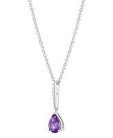 Amethyst (7/8 ct. t.w.) & Diamond (1/20 ct. t.w.) Pear Pendant Necklace in 14k White Gold, 18" + 2" extender