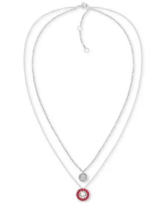 Tommy Hilfiger Stainless Steel Red Enamel & Stone Two-Row Pendant Necklace, 18" + 2" extender