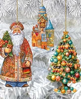 Designocracy Traveling Santa Wooden Ornaments Set of 3 by G.DeBrekht