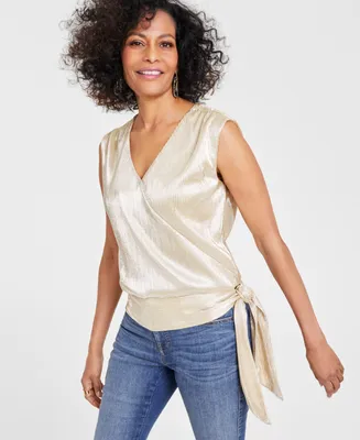 I.n.c. International Concepts Women's Pleated Surplice Top, Created for Macy's