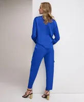Calvin Klein Womens Button Down Shirt Belted Cargo Pant
