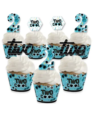 Two Cool - Boy Blue 2nd Birthday Cupcake Wrappers and Treat Picks Kit Set of 24
