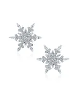 Holiday Party Flower Christmas Frozen Winter Aaa Cubic Zirconia Encrusted Cz Large Snowflake Stud Earrings For Women Teen .925 Sterling Silver