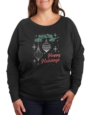 Air Waves Trendy Plus Happy Holidays Graphic Long Sleeve Pullover Top