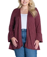 24seven Comfort Apparel Plus Size Bell Sleeve Open Cardigan Sweater