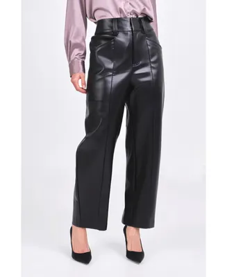 Women's Faux Leather Wide Pocket Pants