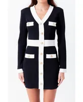 Women's Contrast detail V-neck Knit Mini Dress