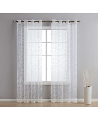 Hlc.me Audrey Embroidered Premium Soft Decorative Sheer Voile Light Filtering Grommet Window Treatment Curtain Drapery Panels for Bedroom & Living Roo