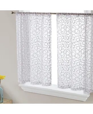 Hlc.me Audrey Embroidered Sheer Voile Window Curtain Short Rod Pocket Tiers for Kitchen, Bedroom