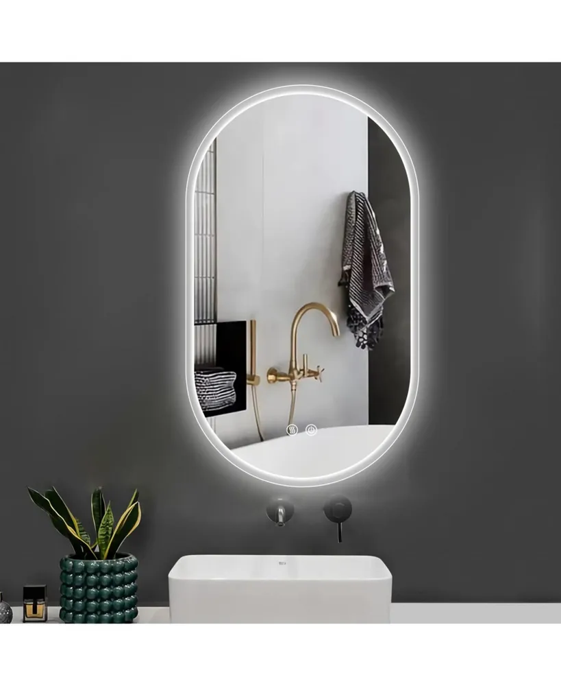 Simplie Fun 32x20 Inch Bathroom Mirror With Lights, Anti Fog Dimmable Led Mirror For Wall Touch Control