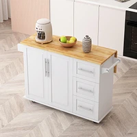 Kitchen Island Cart With 2 Door Cabinet And Three Drawers, 43.31 Inch Width With Spice Rack
