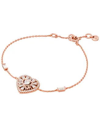 Michael Kors Sterling Silver or 14k Rose Gold-plated Tapered Baguette Heart Line Bracelet