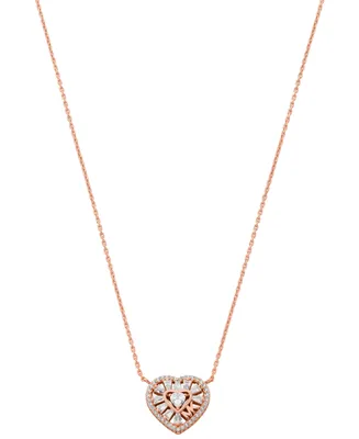 Michael Kors Sterling Silver or 14k Rose Gold-plated Tapered Baguette Heart Pendant Necklace