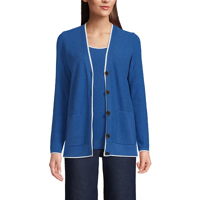 Lands' End Women's Fine Gauge Cotton Cardigan and Tank Sweater Set