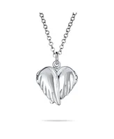 Bling Jewelry Plain Dome Protection Guardian Angel Wing Feathered Heart Shaped Keepsake Locket Holds Photos Pictures Silver Necklace Pendant