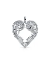 Pave Cubic Zirconia Cz Heart Kissing Feather Guardian Angel Wing Dangling Pendant Necklace For Women For Teen .925 Sterling Silver