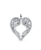 Bling Jewelry Pave Cubic Zirconia Cz Heart Kissing Feather Guardian Angel Wing Dangling Pendant Necklace For Women For Sterling Silver