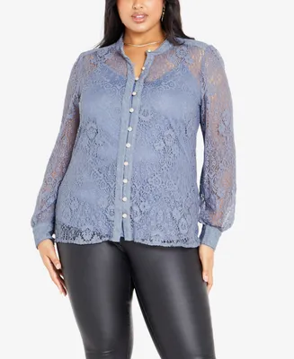 Avenue Plus Size Jade Lace Long Sleeve Shirt Top