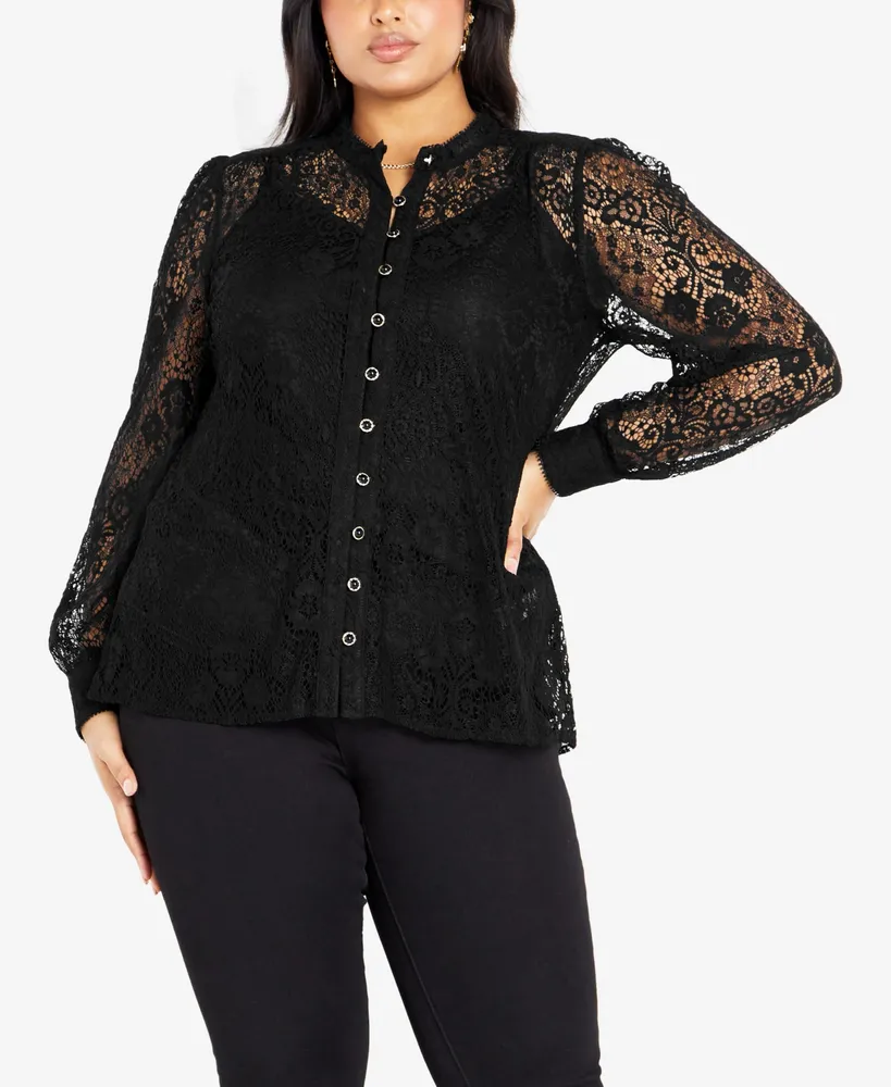 Verno Womens Plus Size Tops Long Sleeve Lace Pleated Shirts Flowy