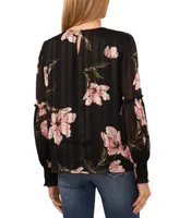 CeCe Women's Metallic Floral Print Ruffled Blouson Sleeve Top