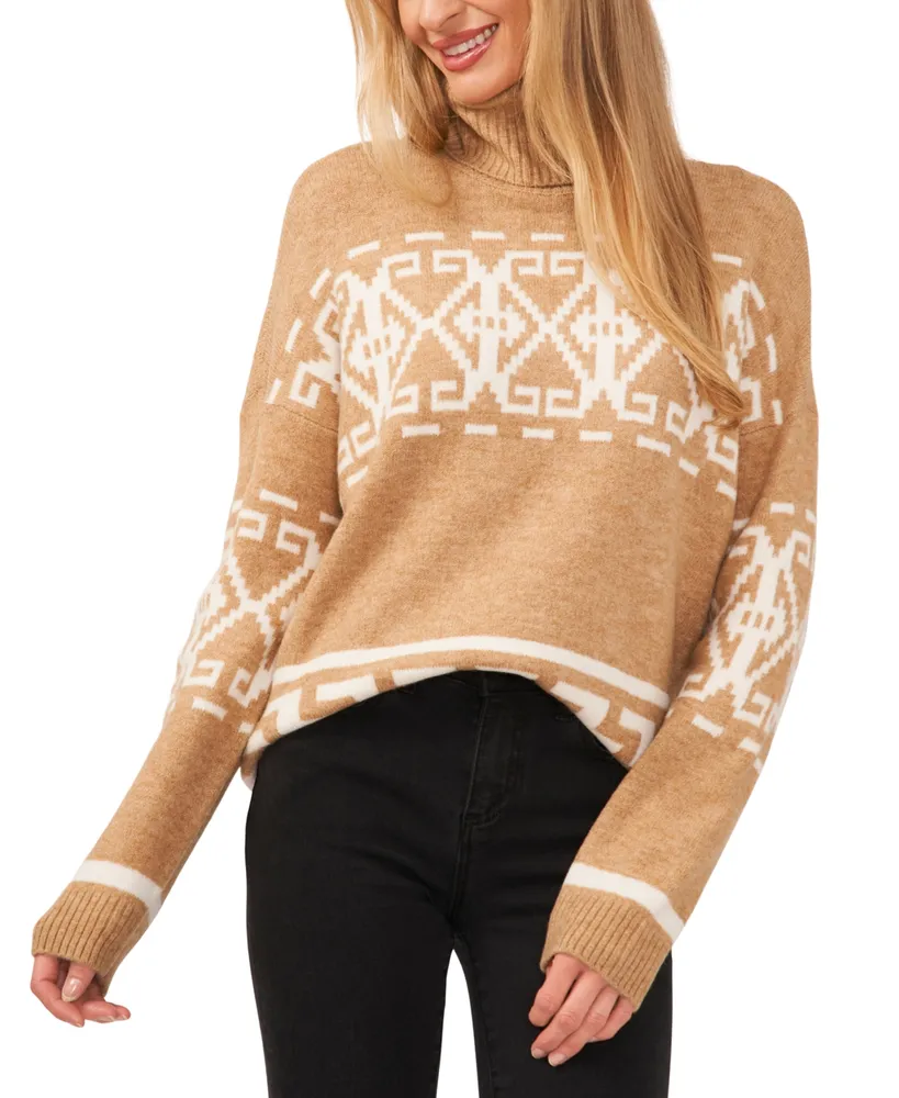 CeCe Women's Fair Isle Long Sleeve Turtleneck Sweater