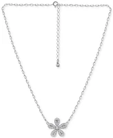 Giani Bernini Cubic Zirconia Pave Flower Pendant Necklace in Sterling Silver, 16" + 2" extender, Created for Macy's