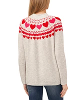 CeCe Women's Heart Fair Isle Funnel Neck Sweater