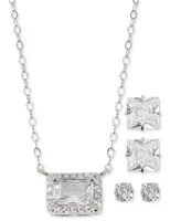 Giani Bernini 3-Pc. Set Cubic Zirconia Halo Pendant Necklace & Two Pair Stud Earrings in Sterling Silver, Created for Macy's